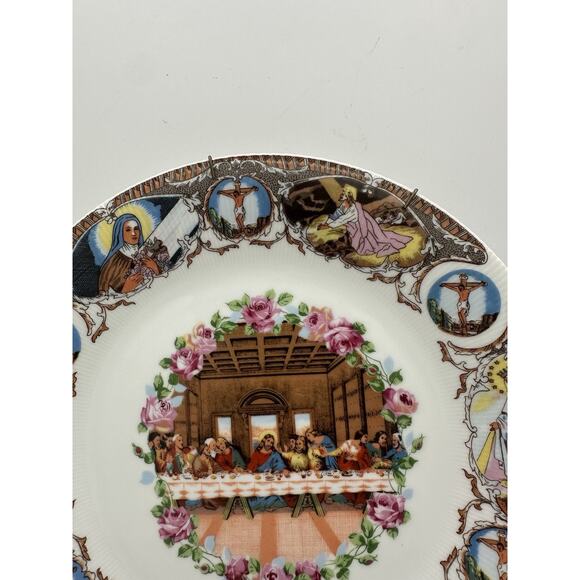 Vintage Last Supper Life of Jesus Wall Plate Porcelain 10 1/4" Religious Decor - Picture 4 of 8